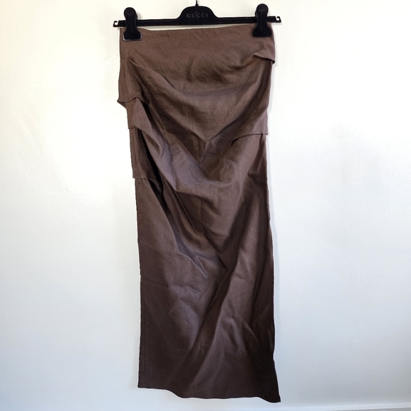New Zara Draped High Waist Linen Blend Limited Edition Brown Midi Skirt Small - Picture 6 of 12